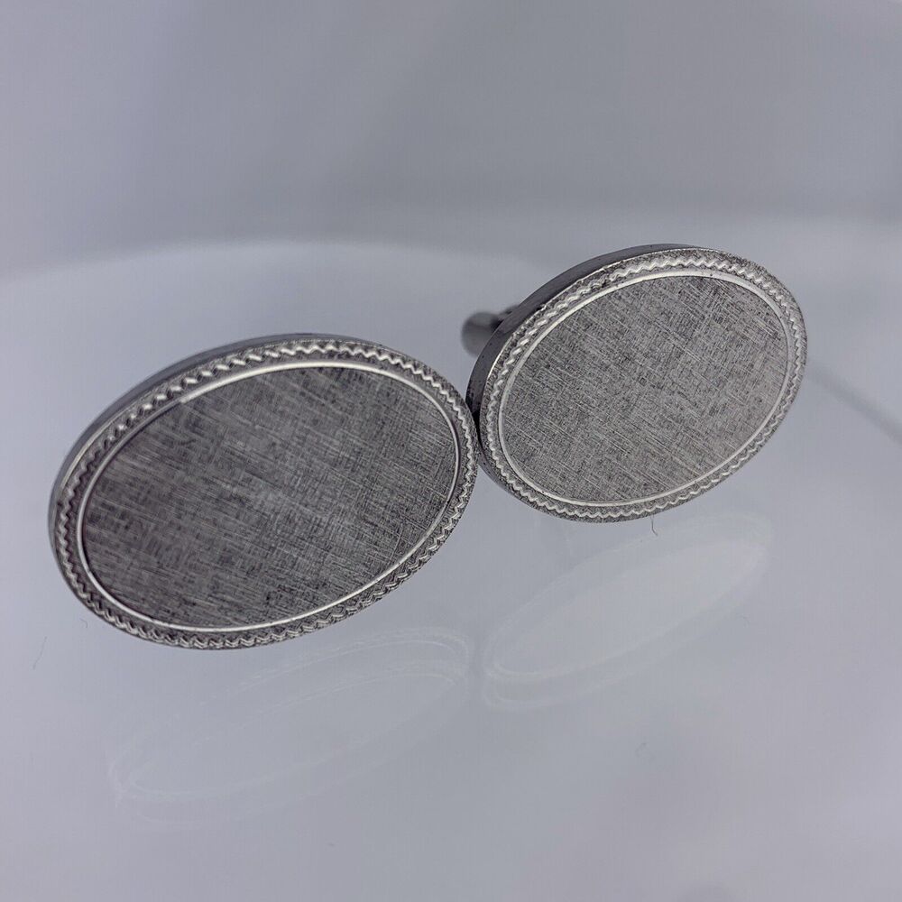 Simple Brushed Face Sterling Silver Cufflinks Large Oval Modern Destino Vintage